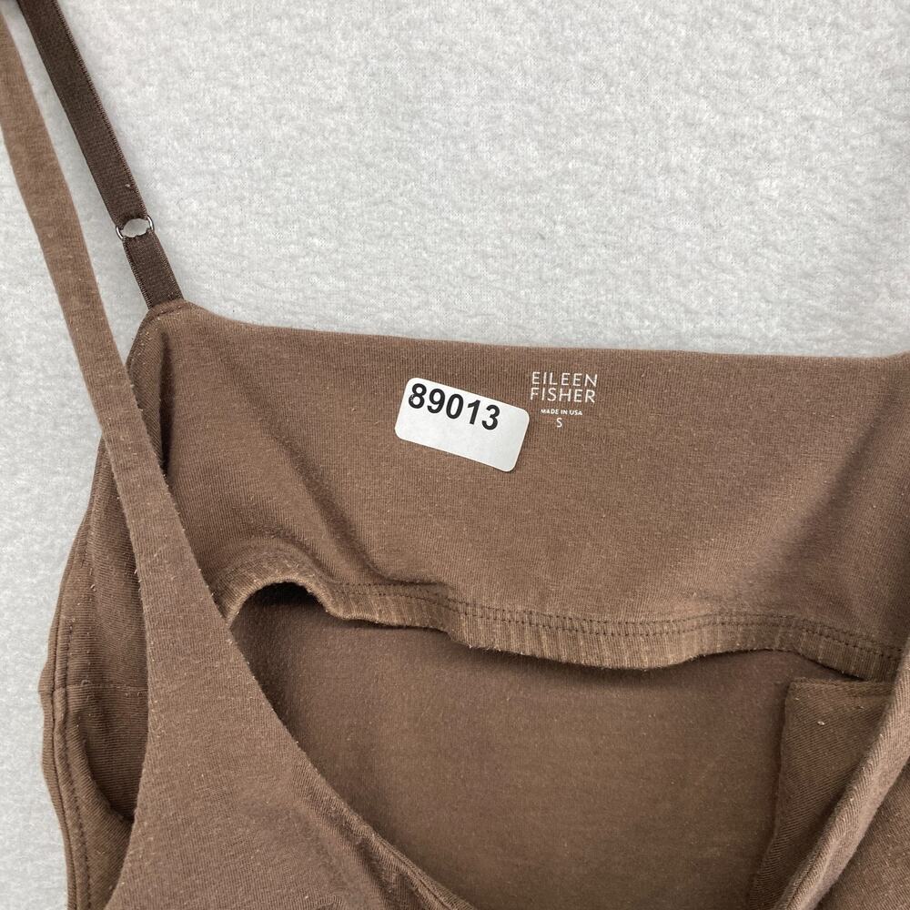 EILEEN FISHER Tank Top S Stretch Organic Cotton Scoop Neck Shelf Bra Brown USA - Picture 12 of 12